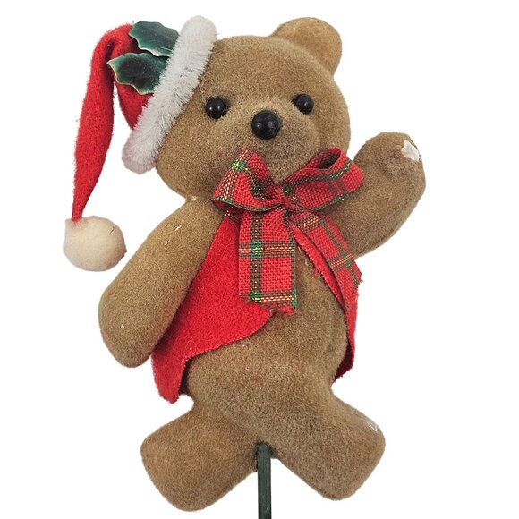 Teddy Bear And Horse Ornaments Flocked Christmas Holiday Decor Vintage Set of 5 - Picture 3 of 7